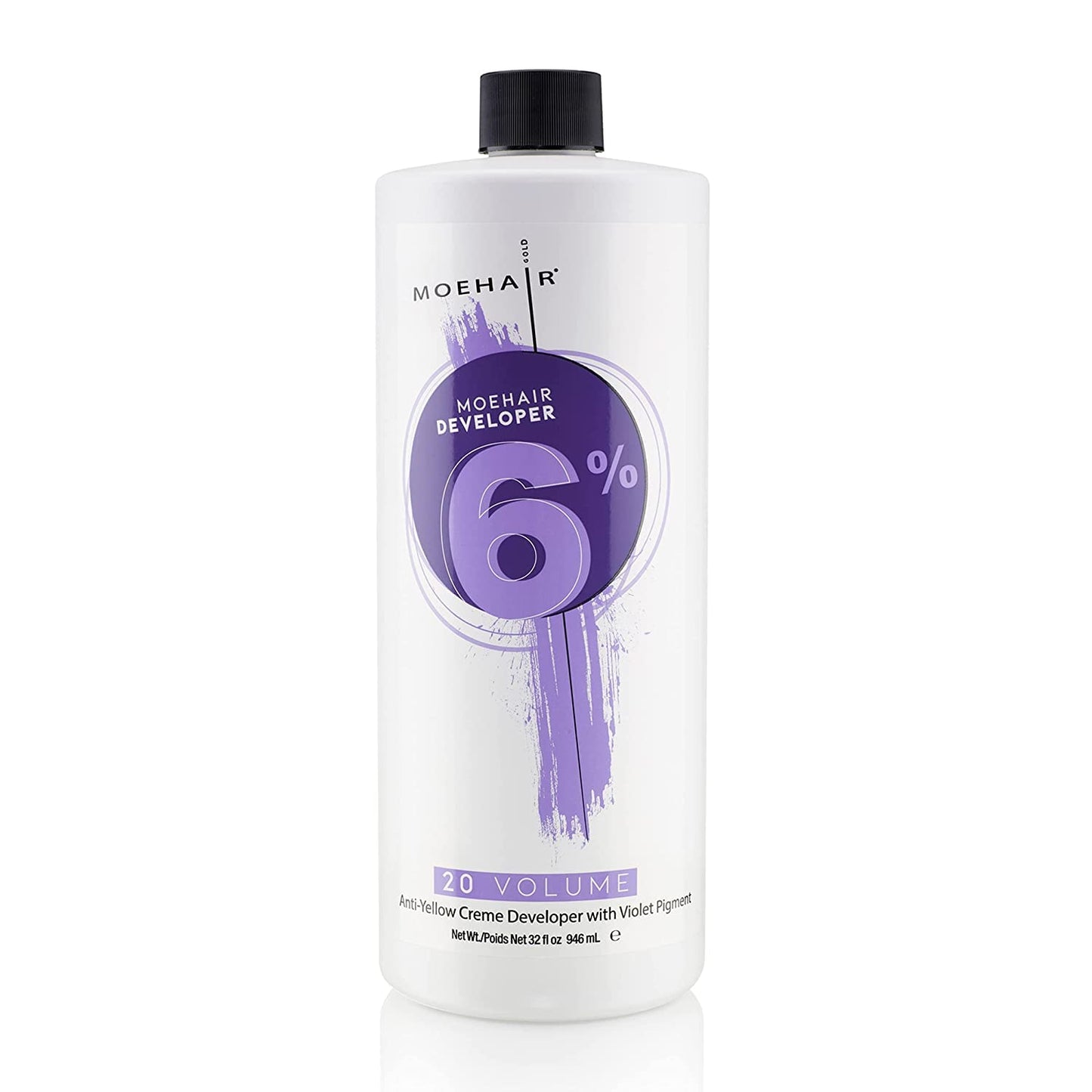 Moehair Anti Yellow Hair Color Developer Creme 20 volume 6% hydrogen peroxide with Violet Pigment, Professional developer for hair coloring, bleach for brighter and lighter tints. 32 Fl Oz