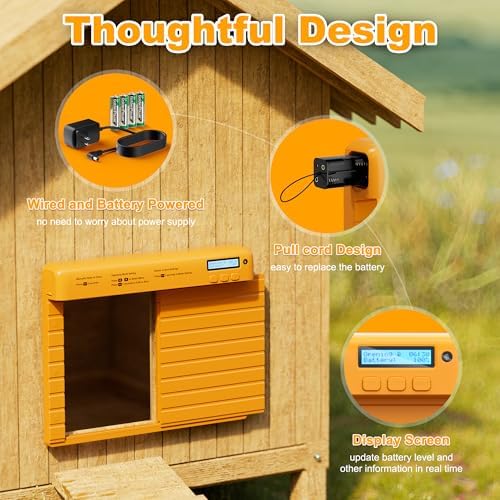 Automatic Chicken Coop Door Battery Powered with Timer & Light Sensor, LCD Display Chicken Coop Door with Timer & Light Sensor, Auto Chicken Door with Anti-Pinch Feature