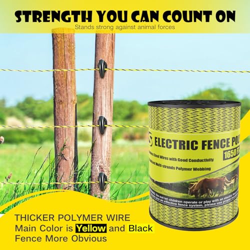 BESTEEL Upgraded Electric Fence Poly Wire 1650 Feet 500 Meters, 1/8" Diameter Portable Electric Fencing Polywires, 6 Stainless Steel Strands for Reliable Conductivity and Rust Resistance UV Resistant