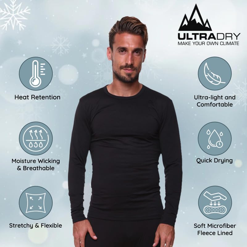Ultra Dry Thermal Shirts for Men Long Sleeve Shirts for Men Thermal Underwear Shirt Mens Thermal Black Undershirts Men Fleece Lined Base Under Shirt for Men Long Sleeve Thermal Black Shirt Men