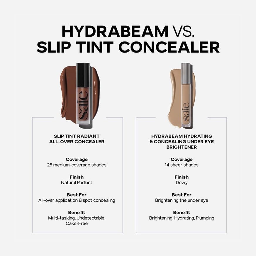 Saie Slip Tint Radiant Cream Concealer - All-Over Concealer for Dark Circles, Redness + Blemishes - Lightweight Formula Enriched with Hydrating Hyaluronic Acid - Shade 1 (0.17 oz)
