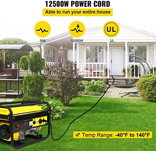 VEVOR 25 FT 50 Amp Generator Extension Cord 6 Gauge STW 6/3+8/1 RV Power Cord N14-50P to Bare Wire, Cut Wire for Trailer Motor Campers Home Generator