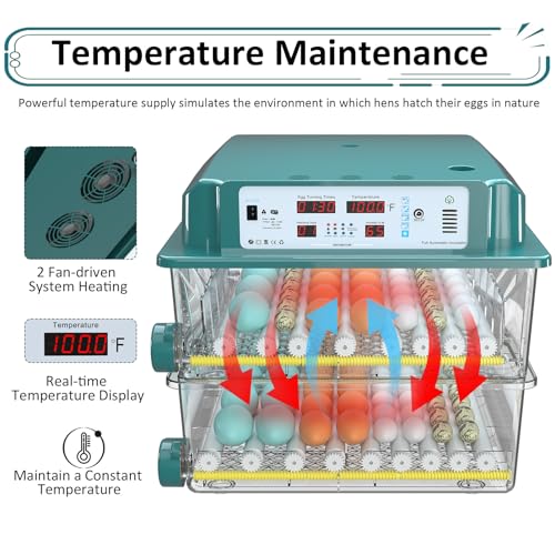Incubators for Hatching 120 Eggs, Egg Incubator with Automatic Egg Turning and Humidity Monitor, Temperature Control, 5 Automatic Incubation Modes and Incubation Days Record