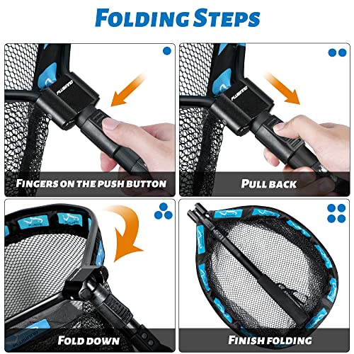 PLUSINNO Floating Fishing Net, Rubber Coated Fish net for Easy Catch and Release, Fishing Nets Freshwater for Bass, Trout, Walleye, Kayak, Folding Landing Net for Easy to Carry and Storage