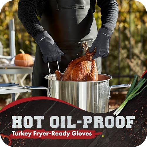 KITCHEN PERFECTION Silicone Smoker Oven Gloves-Extreme Heat Resistant BBQ Gloves-Handle Hot Food Right on Your Grill Fryer & Pit|Waterproof Grilling Cooking Baking Mitts|Superior Value Set +3 Bonuses