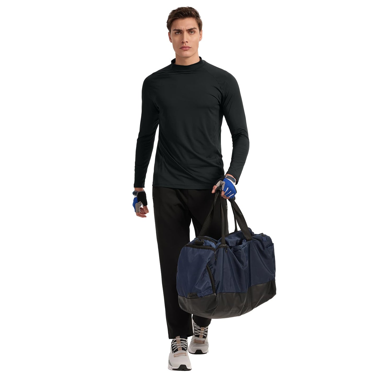 Men's Long Sleeve T Shirts Classic Mock Turtleneck Running Outdoor Basic Pullover Sweatshirt Workout Tops(Black,2XL)