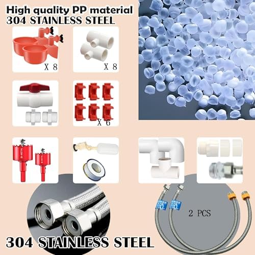 Complete Set Pipeline Automatic Poultry Waterer System, 1/2" PVC Pipe Accessories DIY Kit with 2 Hose, Chicken Water Cup, Duck Goose Waterer