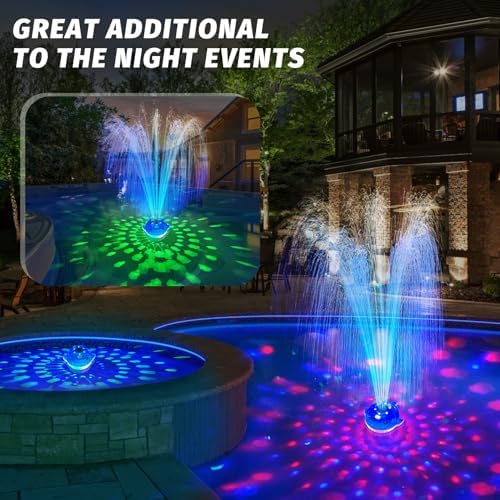 Pool Fountain with Remote, Dolphing Rechargeable Floating Pool Fountain with Lights, Above Ground Pool Water Fountains with Anchor, Swimming Pool Fountains for Inground Pool-1PC,Blue