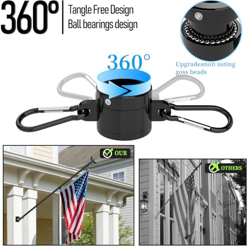 5FT Black Flag Pole Kit for Outside House with American Flag & Solar Light,1" Thickened Stainless Steel Wall Mount Flagpole with 180°Adjustable Bracket for Residential Outdoor Porch
