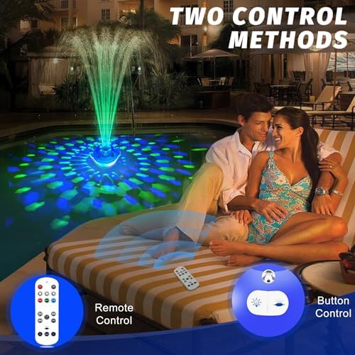 Pool Fountain with Remote, Dolphing Rechargeable Floating Pool Fountain with Lights, Above Ground Pool Water Fountains with Anchor, Swimming Pool Fountains for Inground Pool-1PC,Blue