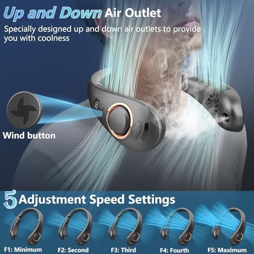 Neck Fan with Mist Spray-Neck Fans that Blow Cold Air,Folding 4000Mah Portable Personal USB Rechargeable Battery Operated Fan with Mister,Cooling Bladeless Travel Misting Fan for Neck Around Black