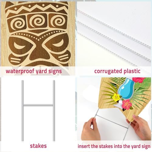 2 PCS Tiki Bar Surfboard Yard Signs Surfboard Beach Signs with Stakes Hawaiian Luau Party Decoration Summer Theme Decor for Tiki Bar Beach Outdoor