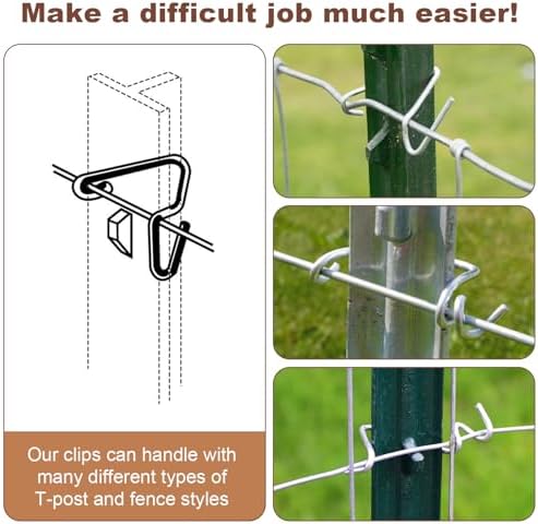 T-Post Clips Fence Wire Clips Galvanized Steel Fence Clips (300PCS) Time-Saving Convenient Pre-Cut Wire Ties