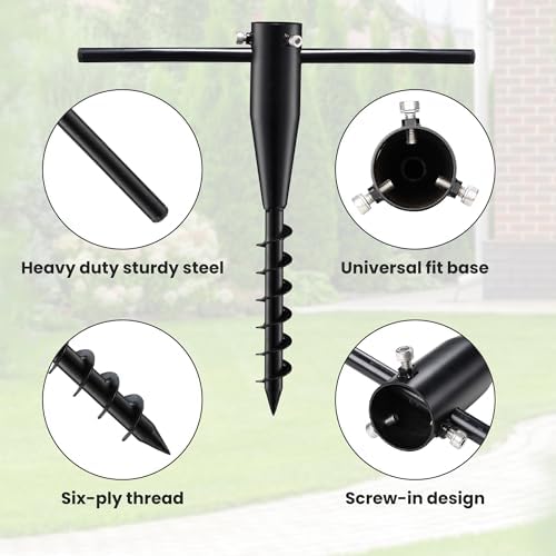 Beach Umbrella Sand Anchor - Heavy Duty Outdoor Umbrella Holder No Dig Ground Umbrella Base - Sturdy and Reliable 2.3“ Inner Diameter, Black(1 Pack)