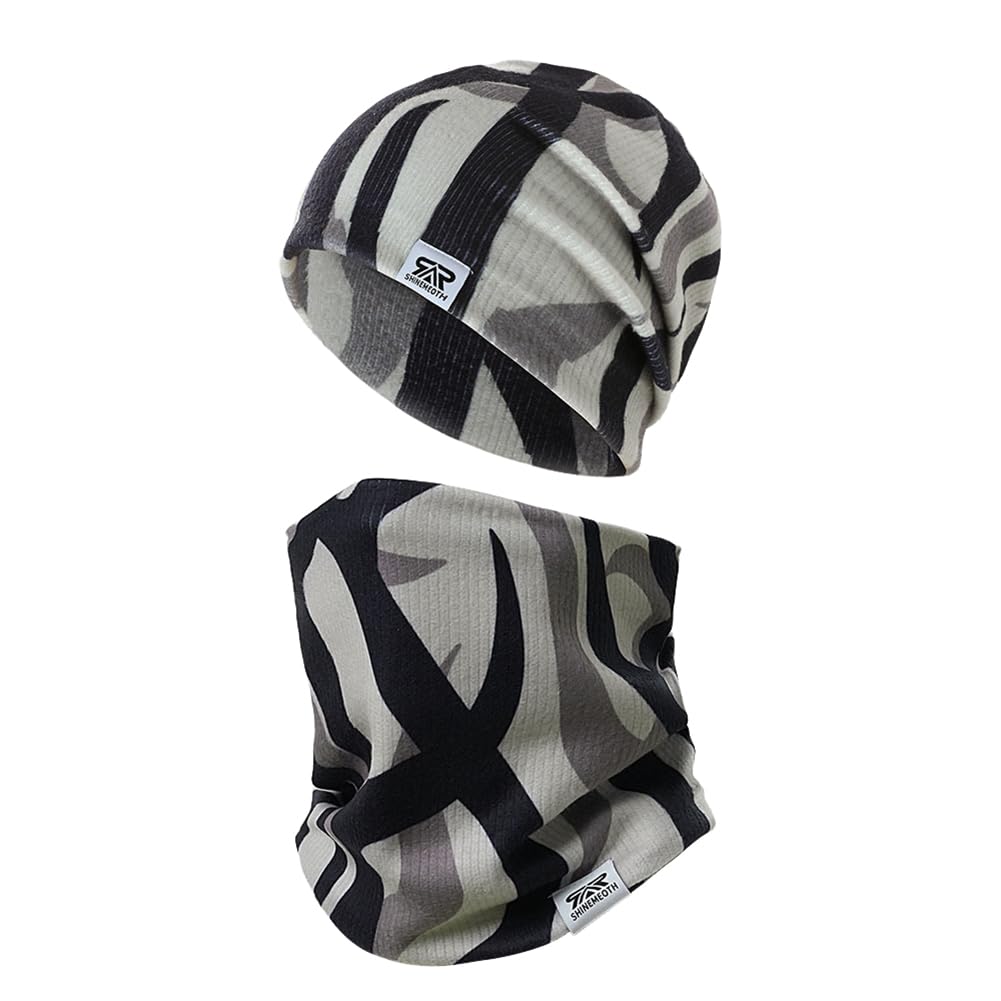 Women Fashion Colorful Beanie Hat and Scarf Set, Thick Brushed Knit Winter Cap,Skull Caps for Men Women (ink flower)