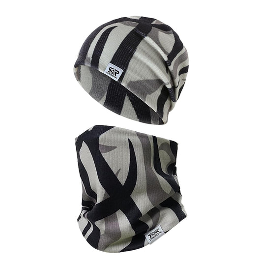 Women Fashion Colorful Beanie Hat and Scarf Set, Thick Brushed Knit Winter Cap,Skull Caps for Men Women (ink flower)