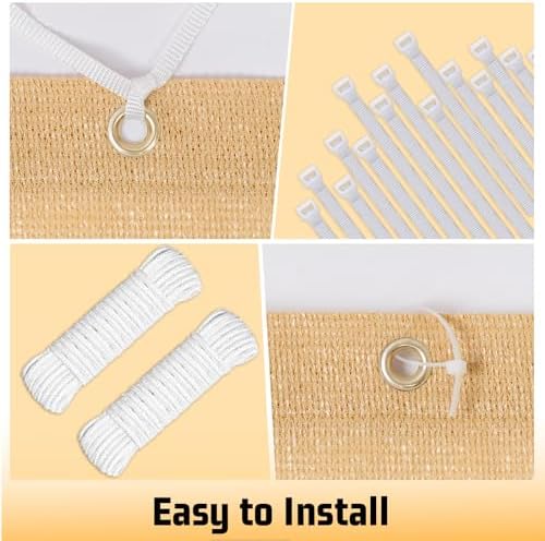 SUNNY GUARD Shade Cloth 4/6/8/10/12 FT Sun Shade Screen Fabric Shade Cover Tarp with Grommets for Pergola Backyard Garden, Sand