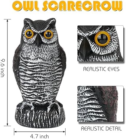 3-Pack Owl Decoys for Bird Deterrent - Weatherproof Bird Repellent Devices for Outdoor Use - Plastic Owls to Scare Birds Away and Control Garden Pests
