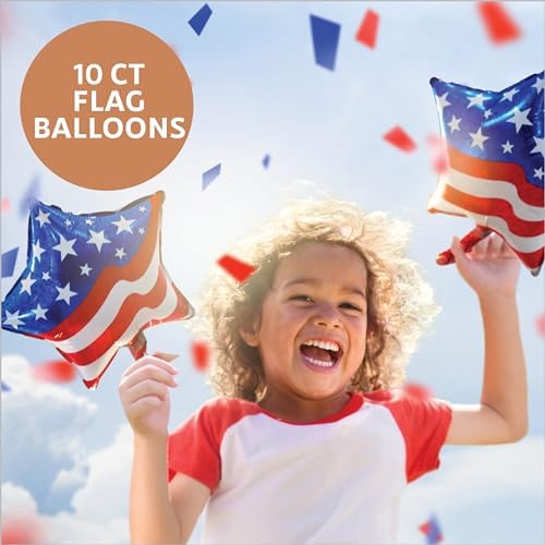 45 PC 4th Of July Decorations, USA Independence Day Patriotic Décor Set, American Bunting & Windsock Flags, Red White & Blue Streamer Backdrop, 10 Aluminum 1 “USA” Balloon, 2 Garland 8.2’, 18 flags