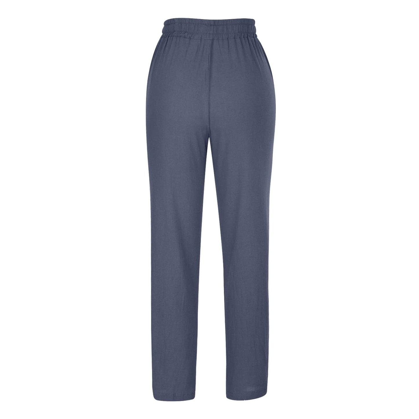 MELDVDIB Womens Casual Pants Straight Leg Drawstring Elastic Waist Cotton Linen Pants Loose Comfy Trousers with Pockets Navy