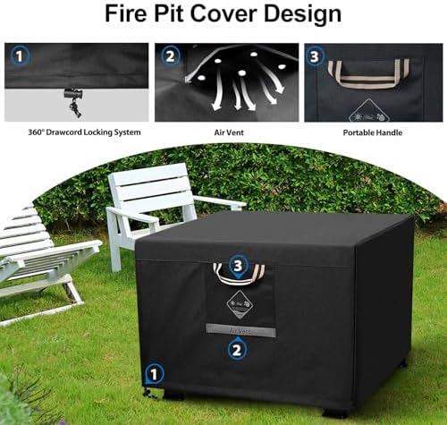 QH.HOME Fire Pit Cover Square, 28 inch Firepit Covers,Heavy Duty Fabric 100% Waterproof, Fits Outdoor for 25inch,27 inch,28 inch Square, Fireplace Cover,Gas Fire Pit Cover (28โL x 28โW x 24โH,Black)