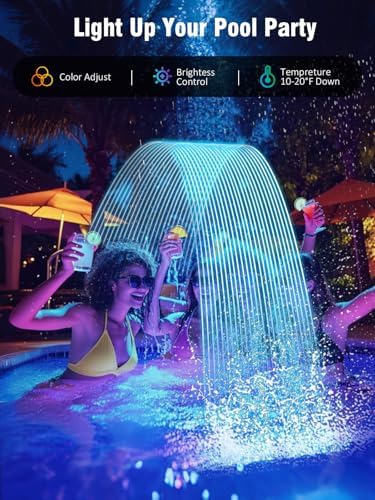 Pool Fountain with Solar Lights, for Above and In-ground Pool with 10-Color LED Lights, Control by APP, 360°Adjustable Dual Spray Waterfall Sprinkler