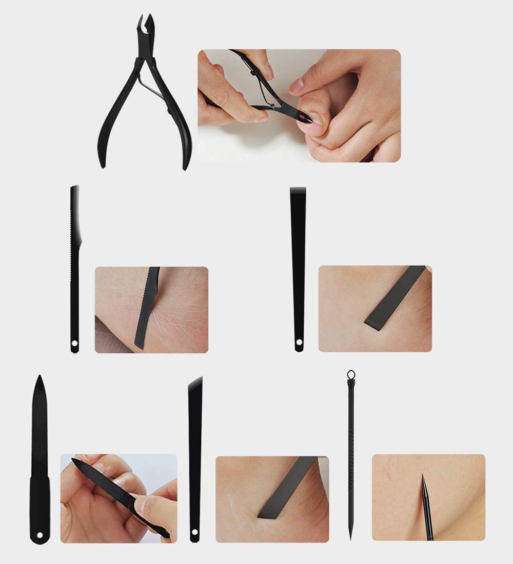 Nail Clippers Sets High Precisio Stainless Steel Nail Cutter Pedicure Kit Nail File Sharp Nail Scissors and Clipper Manicure Pedicure Kit Fingernails & Toenails with Portable Stylish case (Black)
