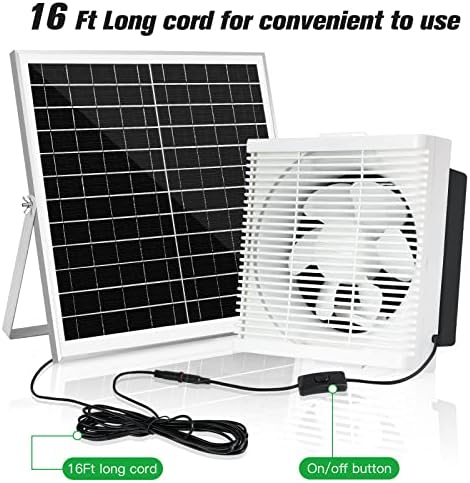 Solar Powered Exhaust Fan, 20W Solar Panel +10" Shutter Ventilation Vent Fan for Outside Greenhouse, Chicken Coop, Shed, Pet House