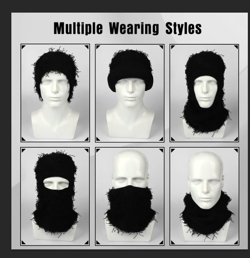 Distressed Balaclava Ski Mask,Atakai Shiesty Mask Yeat Turban Airsoft Knitted Winter Warmer Fuzzy Ski Mask for Men Women