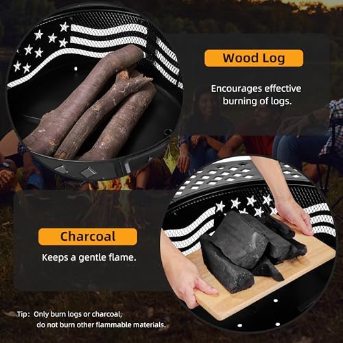 PrimeZone 42" Outdoor Fire Pit with 2 Grills - Wood Burning Firepit for Outside with Cover & Poker, Heavy Duty Metal Fire Pit Large Round Fireplace for Patio, Backyard, Picnic, Camping, Bonfire