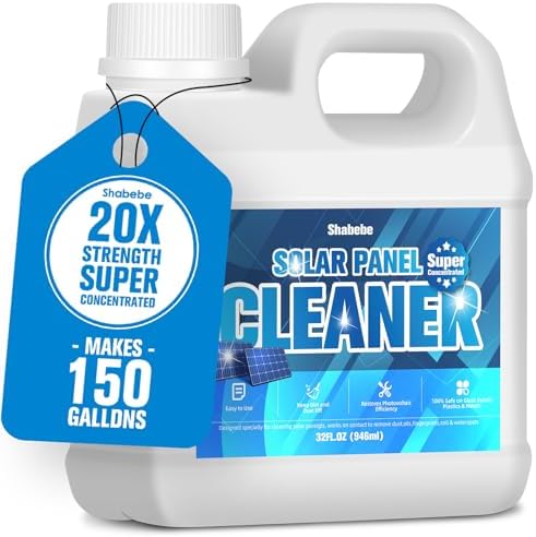 Solar Panel Cleaner 32oz (Makes 150 Gallons) - 20X Strength Super Concentrated Glass & Solar Panel Cleaning, Industrial Grade Streak-Free Fast Dry Remove Oils, Water Spots, Dust, Droppings