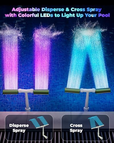 Pool Fountain with 8-Color 4-Mode LED Lights, Above/Inground Pool Fountain Lights with Remote, 360°Adjustable Pool Sprinkler for Relaxation & Cooling 10-20°F