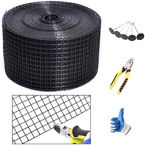Solar Panel Guard, 6in X 100ft PVC Coated Critter Guard Roll Kit for Solar Panel Wire Screen, Black Pigeon Barrier Netting with 120 Fastener Clips, Cutting Scissor, Gloves