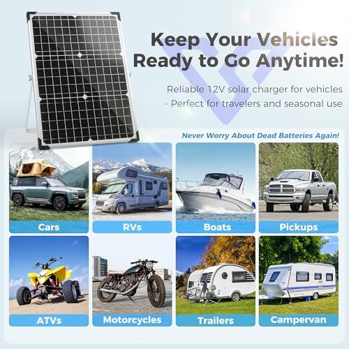 Solar Panel Kit 30W 12V, Solar Battery Trickle Charger Maintainer, Waterproof Solar Panel + Upgrade Charge Controller + Adjustable Mount Bracket for Boat RV Motorcycle Marine