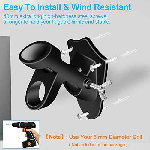 Flag Pole Holder Brackets, BONWIN 1" Flag Pole Mounting Bracket with Hardwares for House Wall Mount, 1" Inner Diameter, Two Positions & Aluminium Alloy, Rust Free Coated (Black - 2 Pack)
