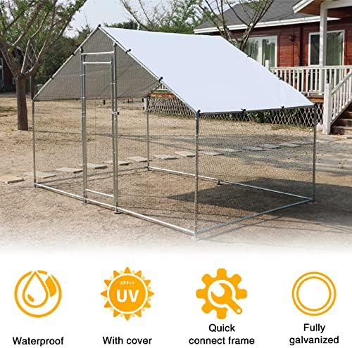 Large Metal Chicken Coop Walk-in Poultry Cage Hen Duck Run House with Waterproof & Anti-UV Cover Galvanized Rabbits Habitat Spire Shaped Cage for Outdoor Yard Farm Use
