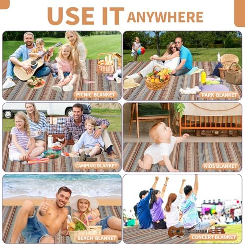 Extra Large Waterproof Picnic Blanket | Portable Camping & Beach Mat | Sand Free with Carry Strap | Park Blanket for Grass, Hiking, Travel, Concerts, Indoor (Orange)