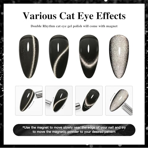 Double Rhythm 0.5 OZ Cat Eye Gel Polish with Magnet 15ML Holographic Glitter Shimmer Translucent Jelly Color Magnetic Polish Salon DIY at Home (MC1020)