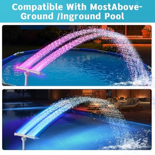 Solar Pool Fountain for Above and In-ground Pools, with 10-Color Lights and Auto Light Sensing Pool Sprinkler Fountain 360° Adjustable Dual Spray High Pressure Pool Waterfall