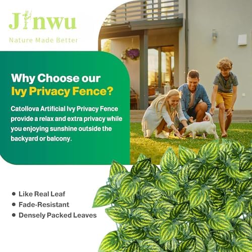 Artificial Ivy Privacy Fence Screen, 120x40 Inch Artificial Faux Ivy Hedge, Expandable Faux Privacy Fence with 80 pcs Zip Ties Decoration for Outdoor Garden, Color Printing Watermelon Leaves