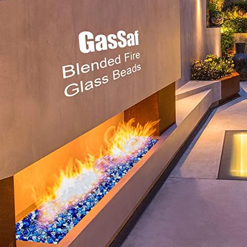 GasSaf Blended Fire Glass Beads for Outdoor Fire Pit, Fireplace, Replaces Existing Gas Logs & Lava Rocks, 3/4 Inch Glass(10 Pound)(Cobalt Blue, Caribbean Blue, Crystal Clear Luster)