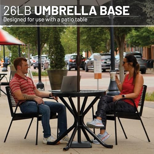 US Weight 26 Pound Umbrella Base - Cast Stone Outdoor Umbrella Stand - for Use with Umbrella Poles 1.3" to 1.8" - Designed to be Used with Patio Table - Black