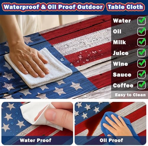 Picnic Table Cover with Bench Covers American Flag Waterproof Windproof Fitted Outdoor Tablecloth with Elastic Rectangle Table Cloth Camping Accessories,72x30 Inch