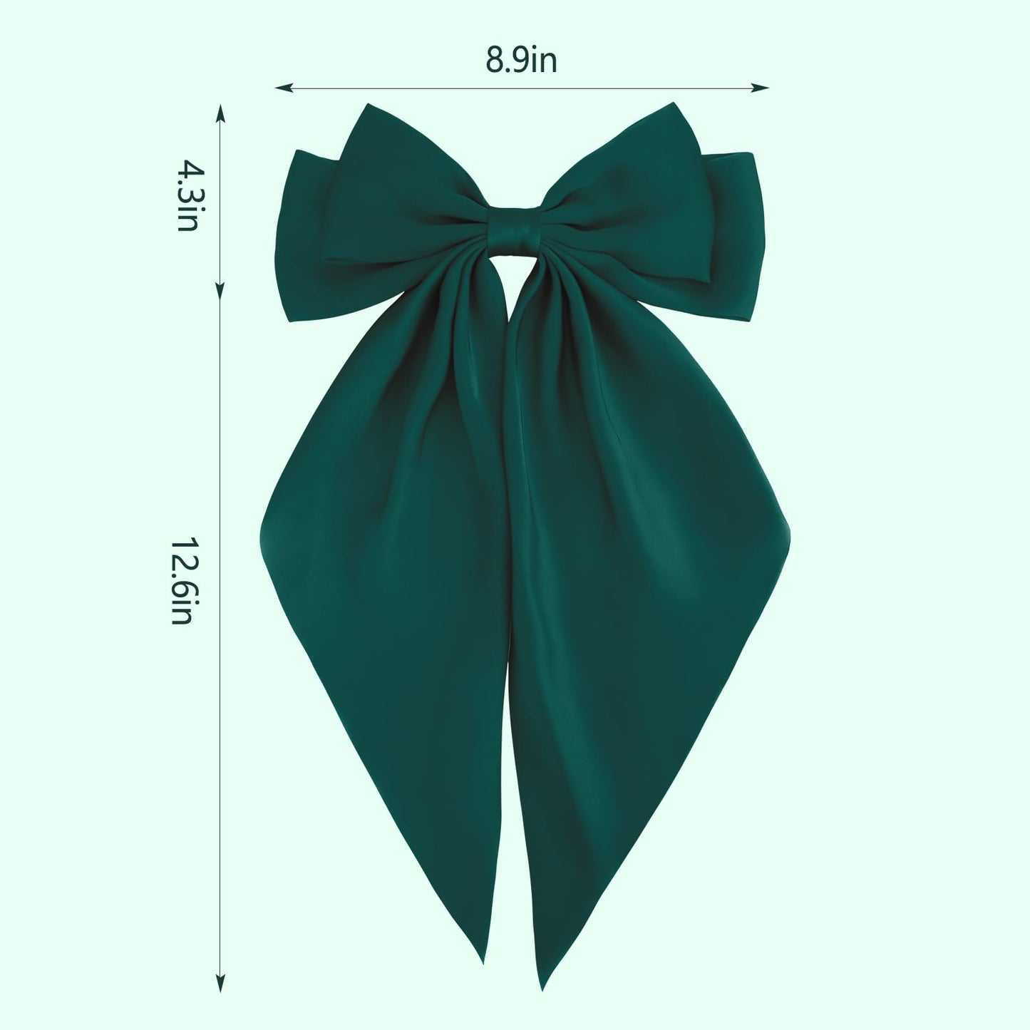 Canitor Dark Green Hair Bows for Women Hair Accessories for Christmas Halloween St. Patrick's Outfit Dress Shirts Barrettes Clip Large Silky Satin Bows
