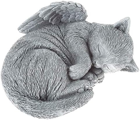 Pure Garden Cat Memorial Stone - Peaceful Sleeping Kitten Angel Statue for Garden, Remembrance, Grave Marker, and Loss - Pet Sympathy Gift (Gray)