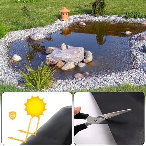 10 x 10 FT Pond Liner, 20 Mil Fish Pond HDPE Liner, Pond Liners for Outdoor Ponds, Koi Ponds, Garden Fountain, Waterfall