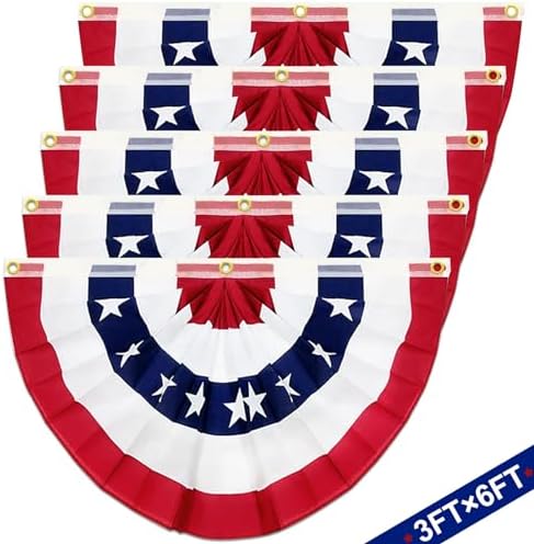 5 Pack 3x6 Feet Large American Flags Patriotic Bunting Stars Stripes 4th of July Pleated Fan USA Flag Banners Red White Blue Decorations for Outdoor Porch,Memorial Day,Independence Day,National Day