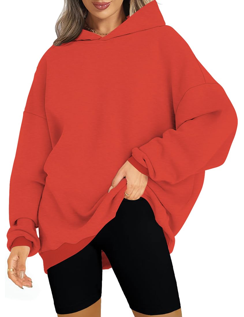 ROYLAMP Oversized Hoodies for Women Cute Sweatshirts Fleece Long Sleeve Sweaters Loose Casual Pullover Spring Fashion Winter Y2k Clothes Teen Girls 2024 Orange XL