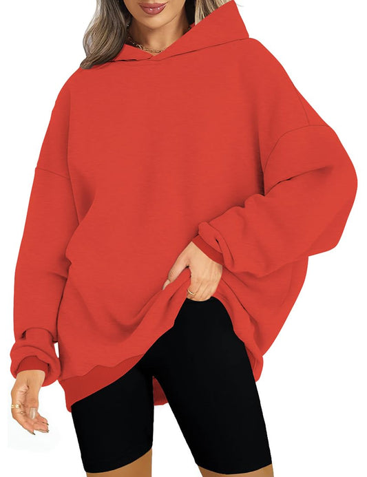 ROYLAMP Oversized Hoodies for Women Cute Sweatshirts Fleece Long Sleeve Sweaters Loose Casual Pullover Spring Fashion Winter Y2k Clothes Teen Girls 2024 Orange XL