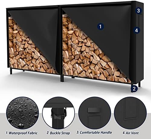 8ft Firewood Rack with Cover, Heavy Duty Firewood Rack With Weather Resistant 600D Oxford Fabric Cover, Indoor/Outdoor Wood Rack for Firewood